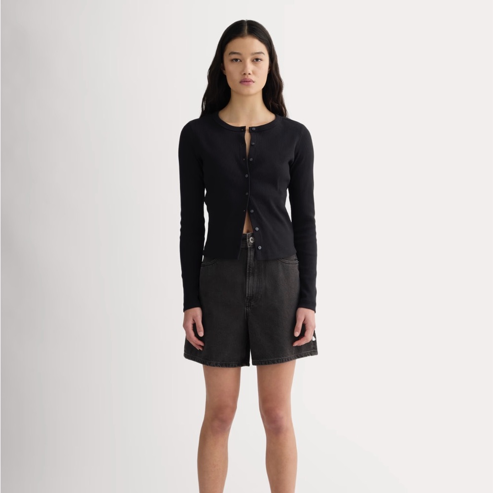 Everlane A-line denim short.